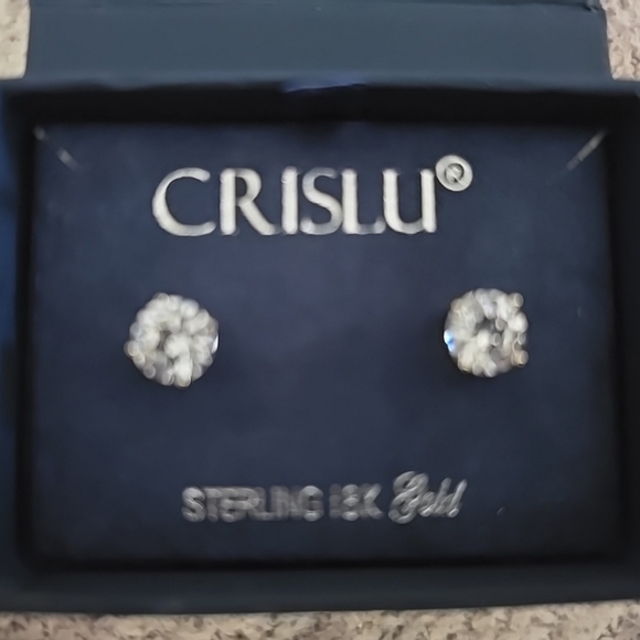 CRISLU Std Earrrings Sterling 18K Gold Cubic Zirconia Round Jewelry - Picture 7 of 7